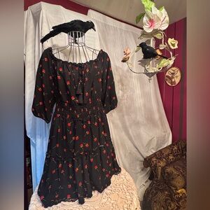 Justify Charcoal Dress with Scarlet Floral Accents